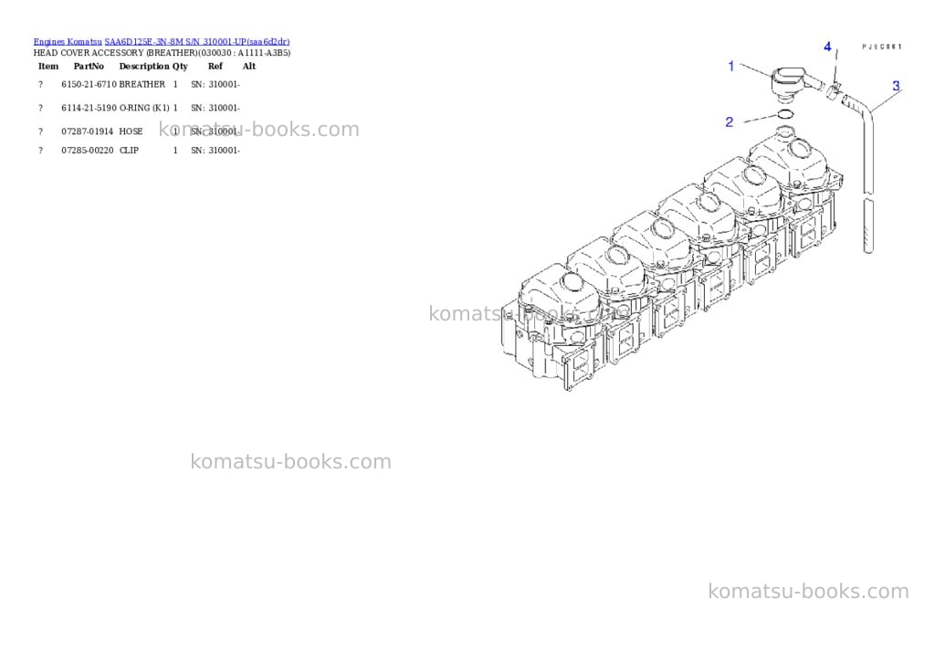 Komatsu saa6d125e-3n-8m s/n 310001-up Parts catalog cover Page 2 Komatsu saa6d125e-3n-8m s/n 310001-up Parts catalog cover Page 2