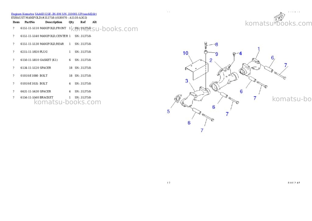 Komatsu saa6d125e-3n-8m s/n 310001-up Parts catalog cover Page 6 Komatsu saa6d125e-3n-8m s/n 310001-up Parts catalog cover Page 6