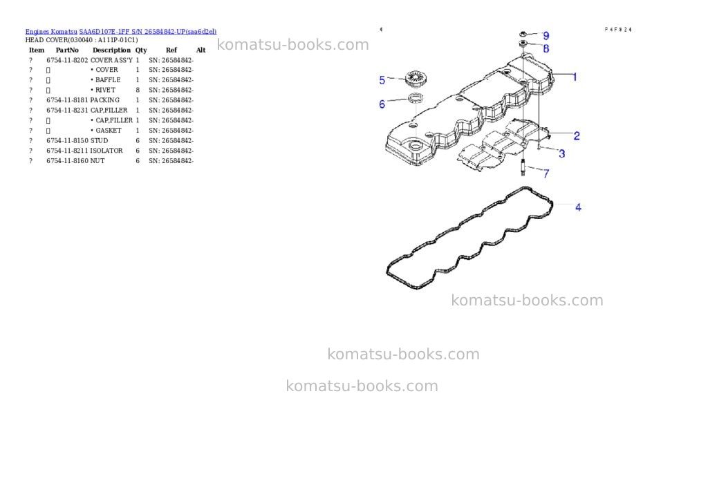 Komatsu SAA6D107E-1FF S/N 26584842-UP Parts catalog cover Page 3 Komatsu SAA6D107E-1FF S/N 26584842-UP Parts catalog cover Page 3