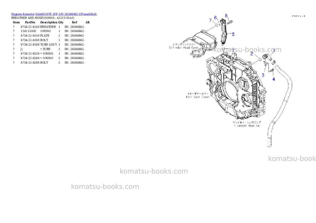 Komatsu SAA6D107E-1FF S/N 26584842-UP Parts catalog cover Page 4 Komatsu SAA6D107E-1FF S/N 26584842-UP Parts catalog cover Page 4