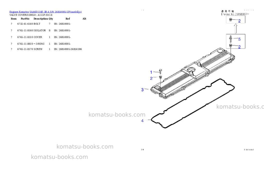 Komatsu saa6d114e-3b-a s/n 26850005-up Parts catalog cover Page 4 Komatsu saa6d114e-3b-a s/n 26850005-up Parts catalog cover Page 4