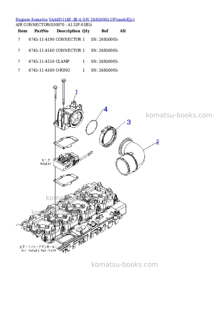 Komatsu saa6d114e-3b-a s/n 26850005-up Parts catalog cover Page 6 Komatsu saa6d114e-3b-a s/n 26850005-up Parts catalog cover Page 6
