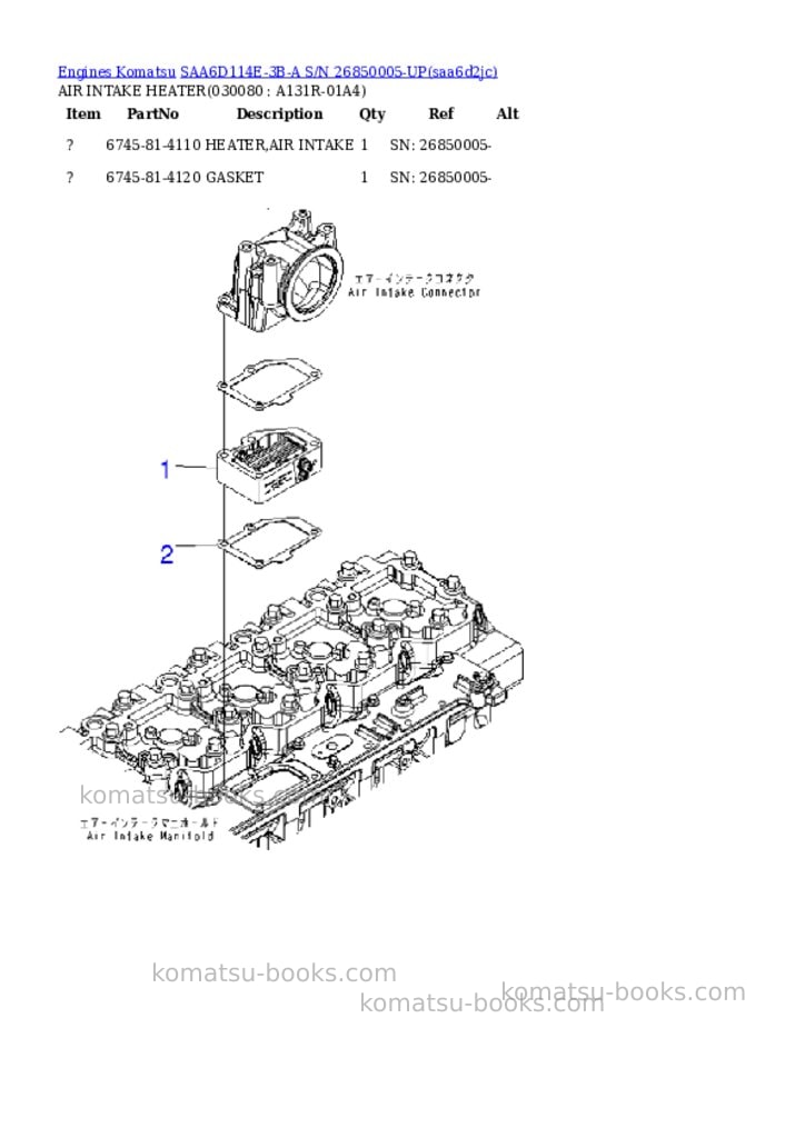Komatsu saa6d114e-3b-a s/n 26850005-up Parts catalog cover Page 7 Komatsu saa6d114e-3b-a s/n 26850005-up Parts catalog cover Page 7