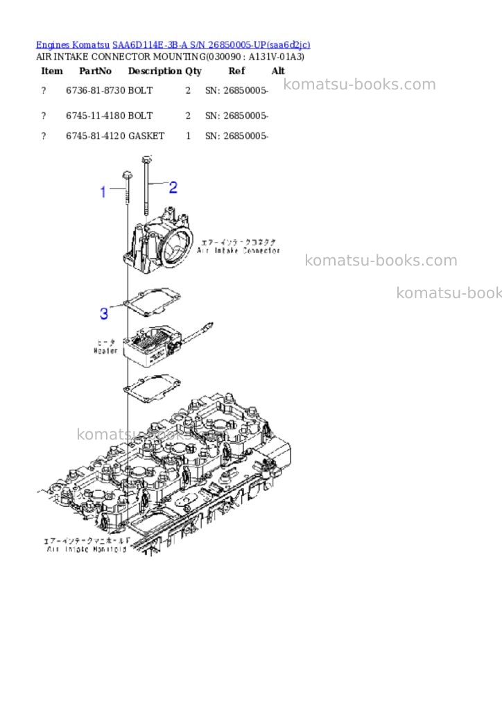Komatsu saa6d114e-3b-a s/n 26850005-up Parts catalog cover Page 8 Komatsu saa6d114e-3b-a s/n 26850005-up Parts catalog cover Page 8