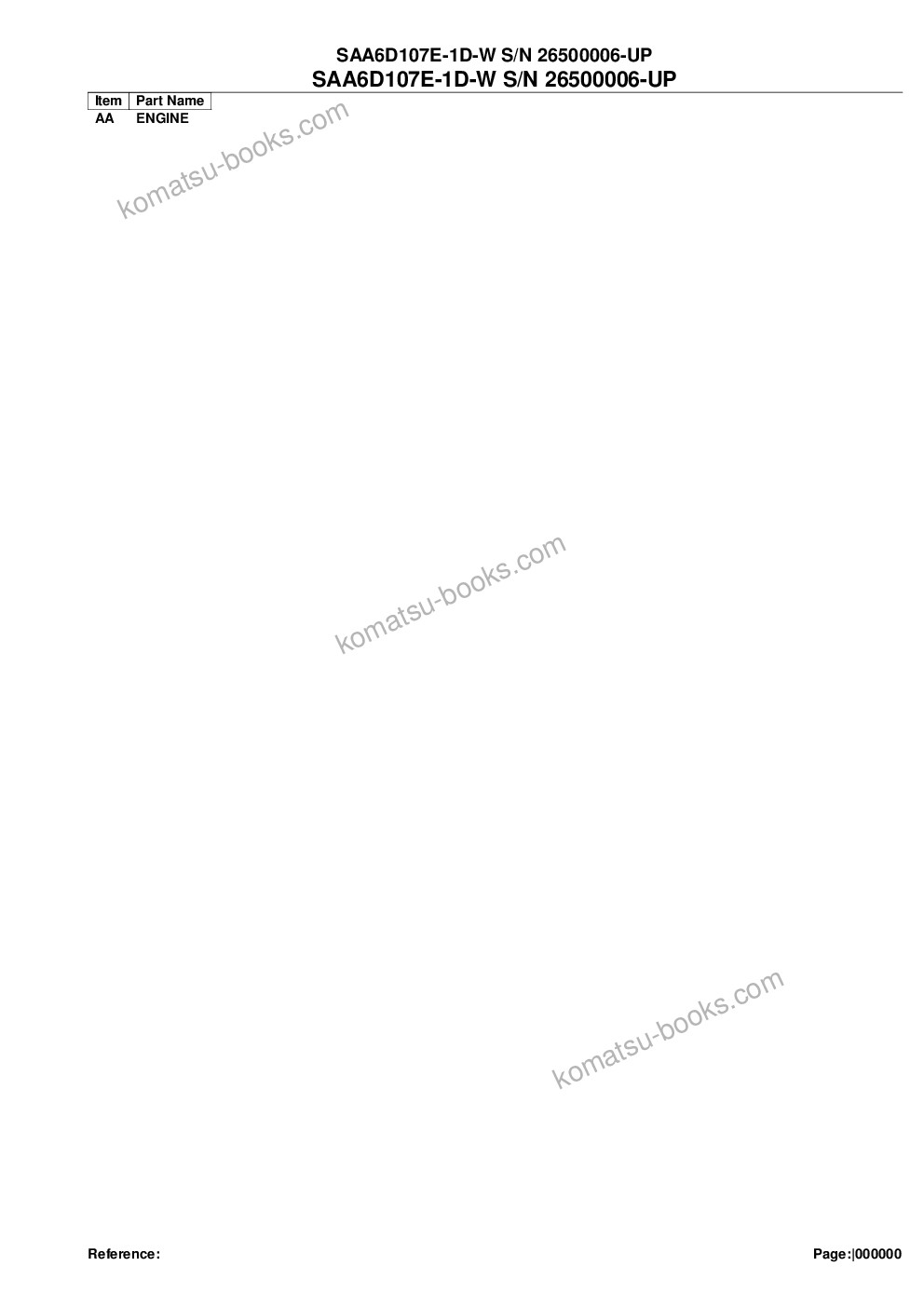 Komatsu saa6d107e-1d-w s/n 26500006-up Parts catalog cover Komatsu saa6d107e-1d-w s/n 26500006-up Parts catalog cover