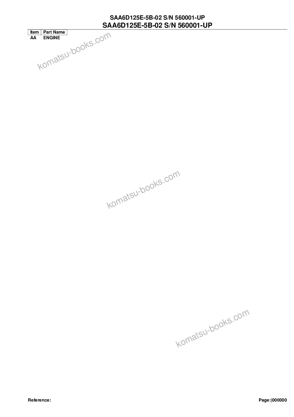 Komatsu saa6d125e-5b-02 s/n 560001-up Parts catalog cover Komatsu saa6d125e-5b-02 s/n 560001-up Parts catalog cover