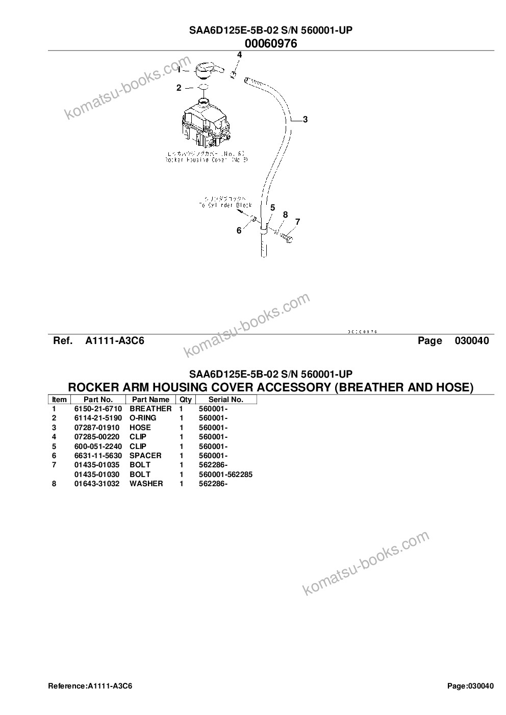 Komatsu saa6d125e-5b-02 s/n 560001-up Parts catalog cover Page 8 Komatsu saa6d125e-5b-02 s/n 560001-up Parts catalog cover Page 8
