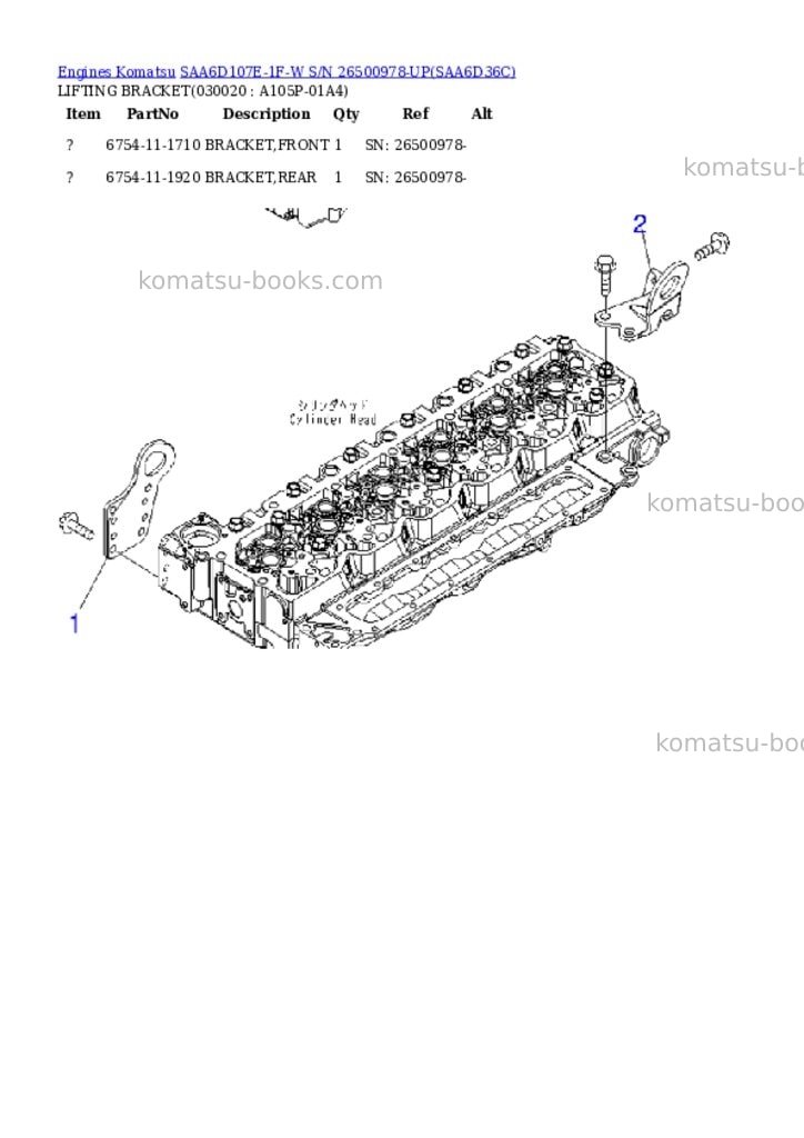 Komatsu saa6d107e-1f-w s/n 26500978-up Parts catalog cover