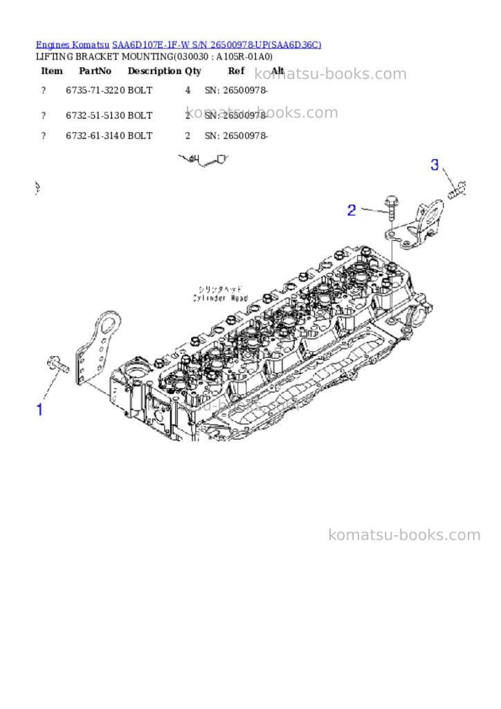 Komatsu saa6d107e-1f-w s/n 26500978-up Parts catalog cover Page 2