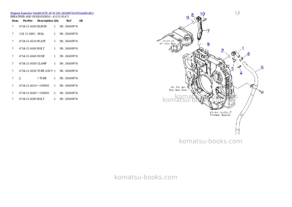 Komatsu saa6d107e-1f-w s/n 26500978-up Parts catalog cover Page 4