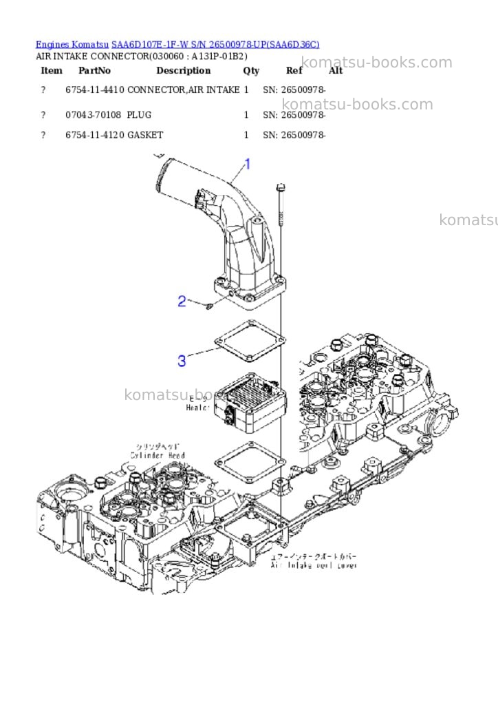 Komatsu saa6d107e-1f-w s/n 26500978-up Parts catalog cover Page 5