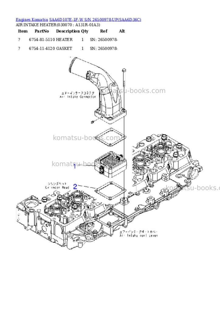 Komatsu saa6d107e-1f-w s/n 26500978-up Parts catalog cover Page 6