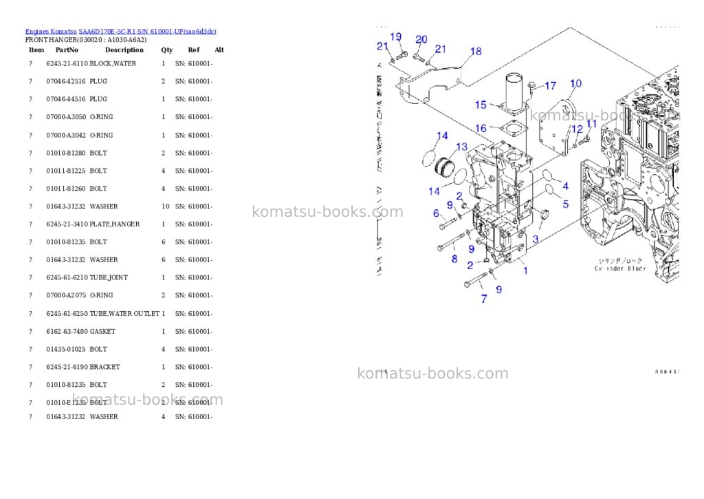Komatsu saa6d170e-5c-r1 s/n 610001-up Parts catalog cover