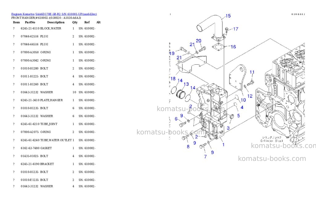 Komatsu saa6d170e-5b-r2 s/n 610001-up Parts catalog cover Komatsu saa6d170e-5b-r2 s/n 610001-up Parts catalog cover