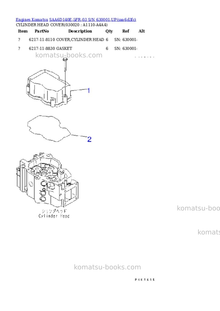 Komatsu saa6d140e-5fr-03 s/n 630001-up Parts catalog cover