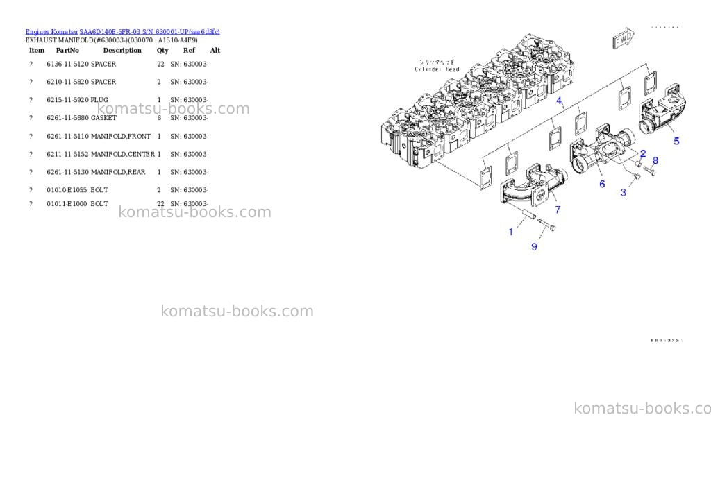 Komatsu saa6d140e-5fr-03 s/n 630001-up Parts catalog cover Page 6