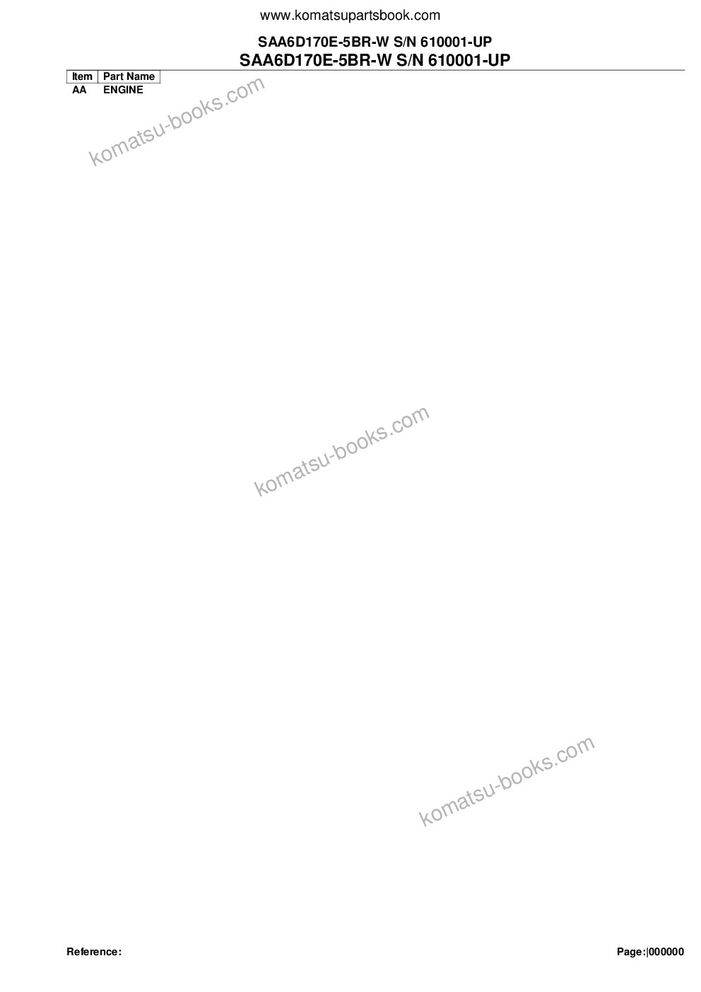 Komatsu saa6d170e-5br-w s/n 610001-up Parts catalog cover Komatsu saa6d170e-5br-w s/n 610001-up Parts catalog cover