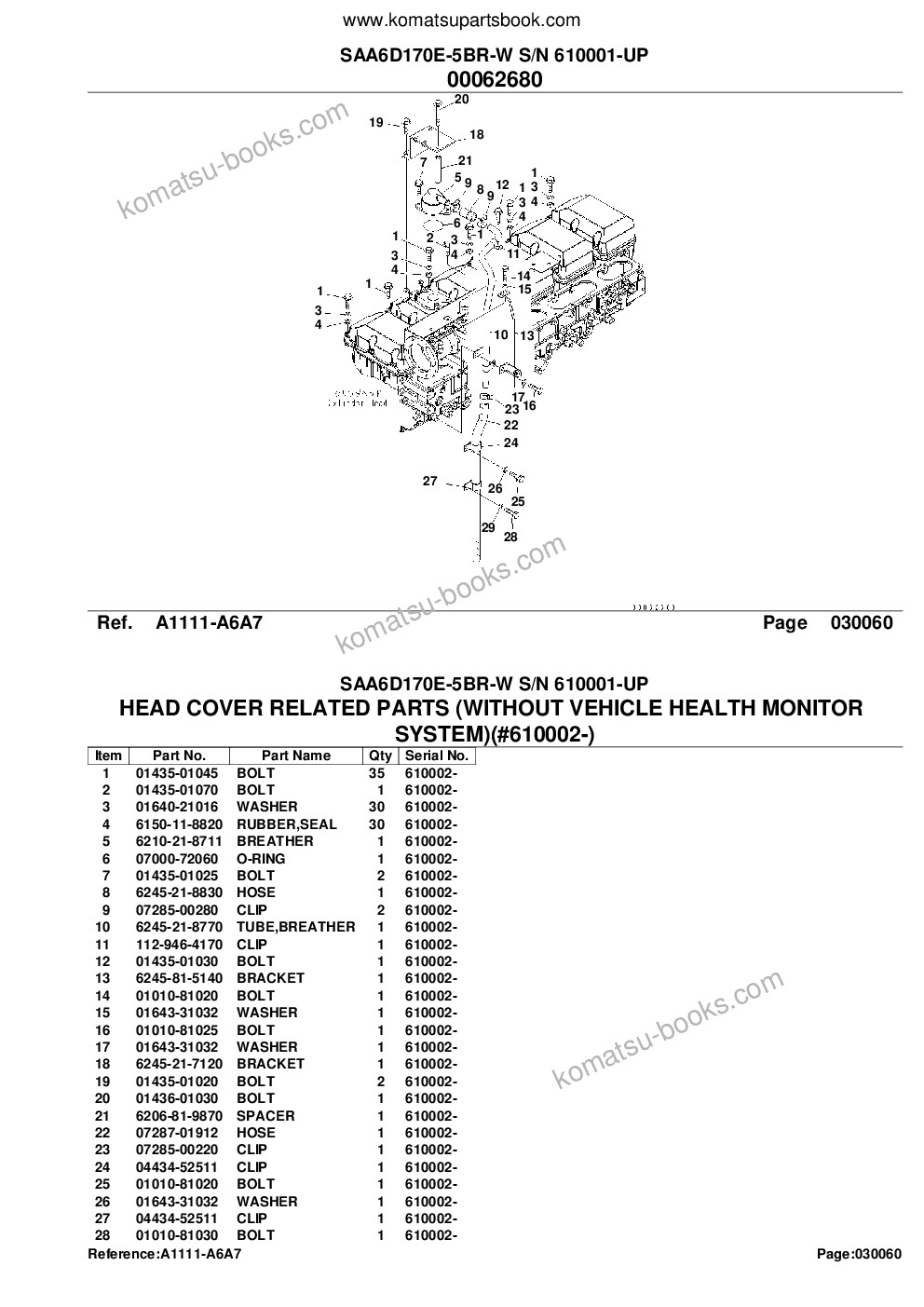 Komatsu saa6d170e-5br-w s/n 610001-up Parts catalog cover Page 10 Komatsu saa6d170e-5br-w s/n 610001-up Parts catalog cover Page 10