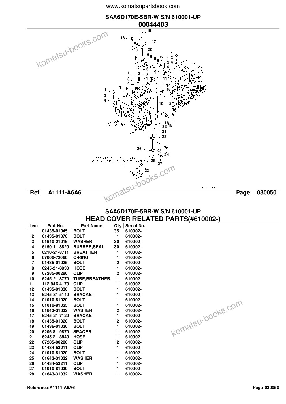 Komatsu saa6d170e-5br-w s/n 610001-up Parts catalog cover Page 9 Komatsu saa6d170e-5br-w s/n 610001-up Parts catalog cover Page 9