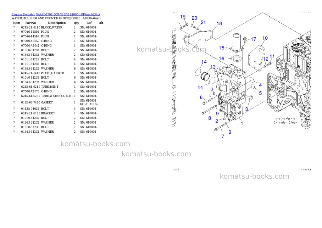 Komatsu saa6d170e-5cr-w s/n 610001-up Parts catalog cover Komatsu saa6d170e-5cr-w s/n 610001-up Parts catalog cover