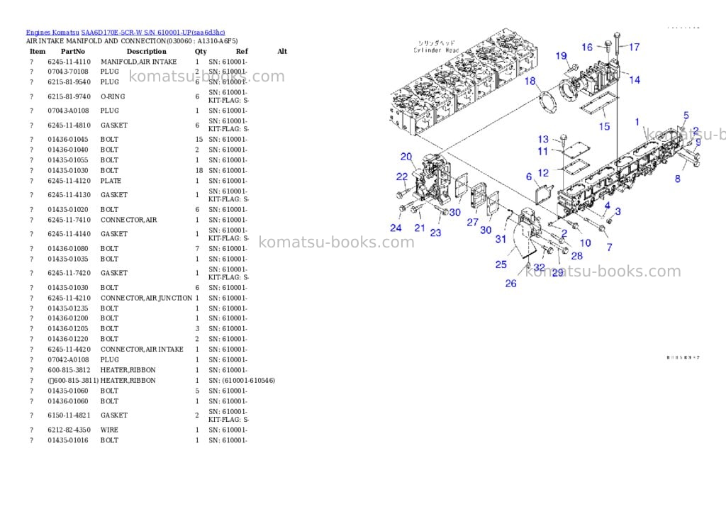 Komatsu saa6d170e-5cr-w s/n 610001-up Parts catalog cover Page 5 Komatsu saa6d170e-5cr-w s/n 610001-up Parts catalog cover Page 5