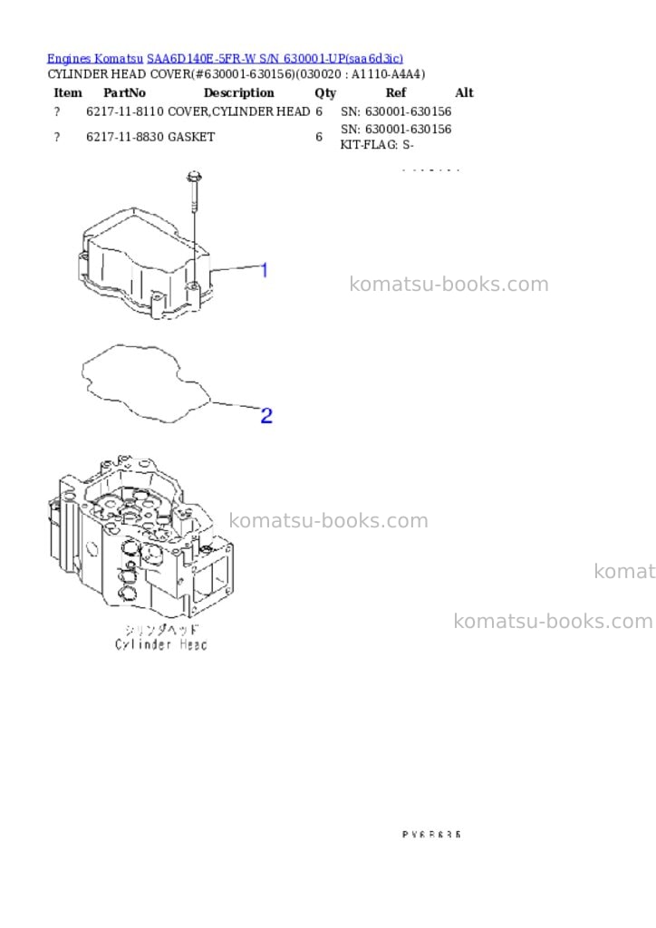 Komatsu saa6d140e-5fr-w s/n 630001-up Parts catalog cover