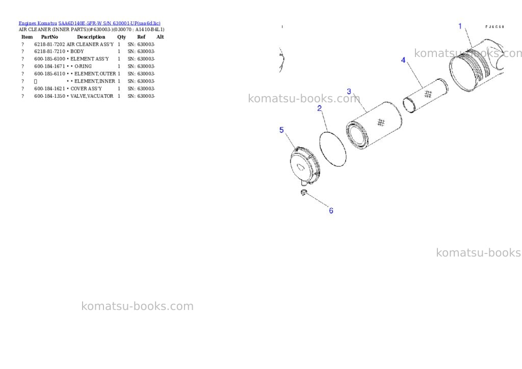 Komatsu saa6d140e-5fr-w s/n 630001-up Parts catalog cover Page 6