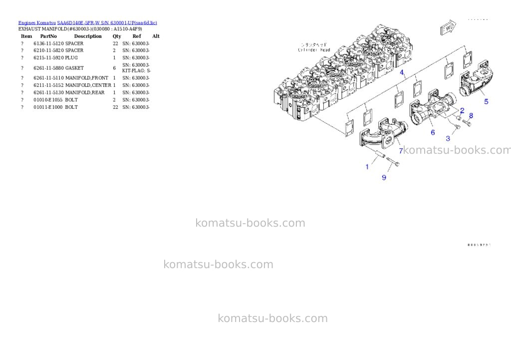 Komatsu saa6d140e-5fr-w s/n 630001-up Parts catalog cover Page 7