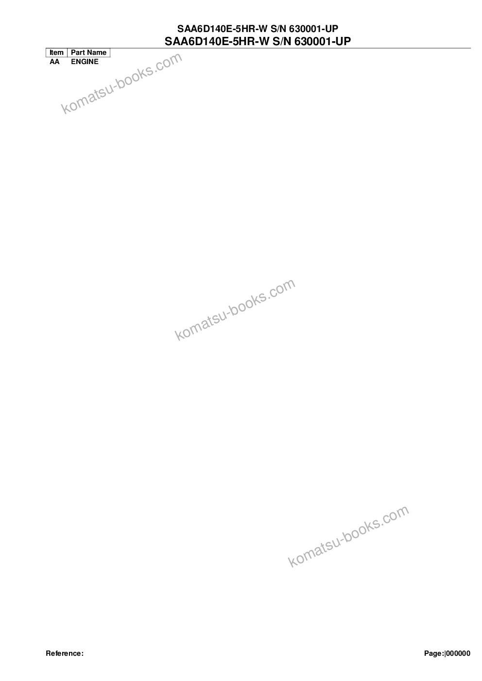 Komatsu saa6d140e-5hr-w s/n 630001-up Parts catalog cover Komatsu saa6d140e-5hr-w s/n 630001-up Parts catalog cover