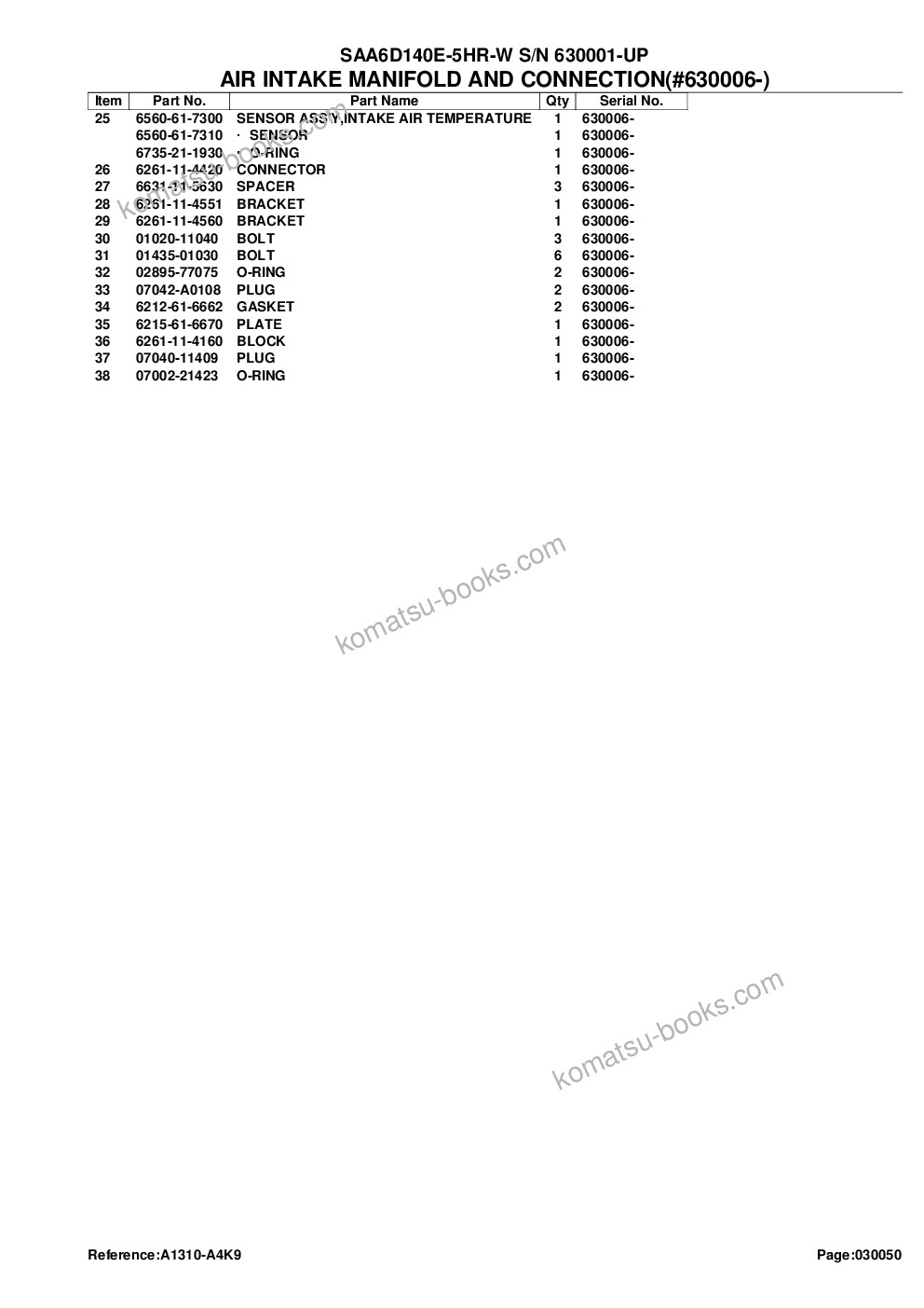 Komatsu saa6d140e-5hr-w s/n 630001-up Parts catalog cover Page 10 Komatsu saa6d140e-5hr-w s/n 630001-up Parts catalog cover Page 10