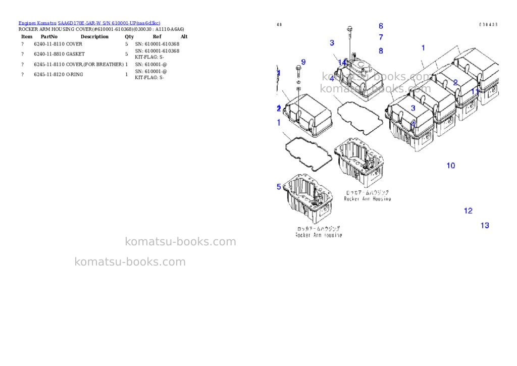 Komatsu saa6d170e-5ar-w s/n 610001-up Parts catalog cover Page 5 Komatsu saa6d170e-5ar-w s/n 610001-up Parts catalog cover Page 5