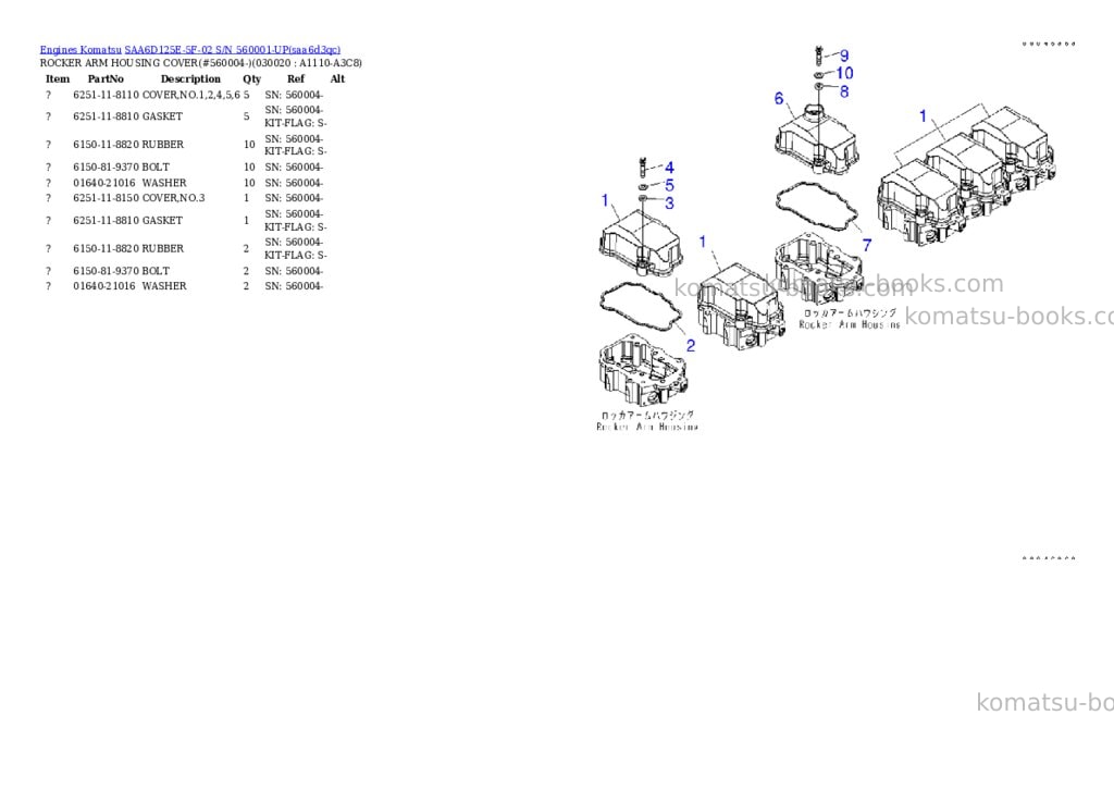 Komatsu saa6d125e-5f-02 s/n 560001-up Parts catalog cover Komatsu saa6d125e-5f-02 s/n 560001-up Parts catalog cover