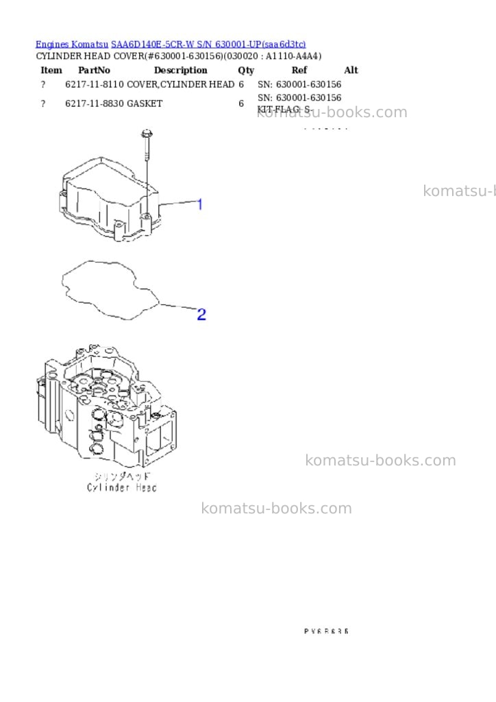 Komatsu saa6d140e-5cr-w s/n 630001-up Parts catalog cover Komatsu saa6d140e-5cr-w s/n 630001-up Parts catalog cover