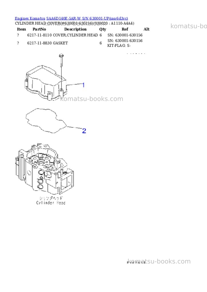 Komatsu saa6d140e-5ar-w s/n 630001-up Parts catalog cover Komatsu saa6d140e-5ar-w s/n 630001-up Parts catalog cover