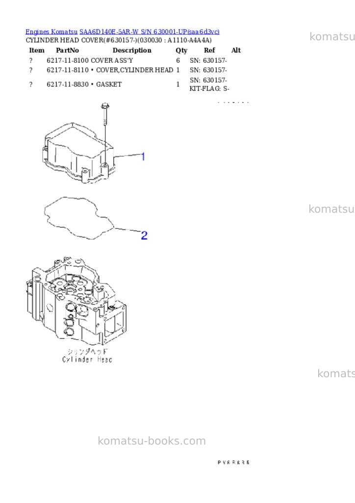 Komatsu saa6d140e-5ar-w s/n 630001-up Parts catalog cover Page 2 Komatsu saa6d140e-5ar-w s/n 630001-up Parts catalog cover Page 2