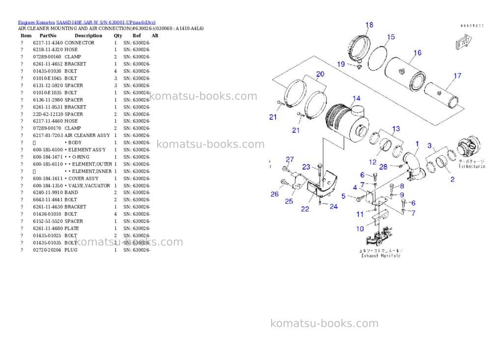 Komatsu saa6d140e-5ar-w s/n 630001-up Parts catalog cover Page 5 Komatsu saa6d140e-5ar-w s/n 630001-up Parts catalog cover Page 5