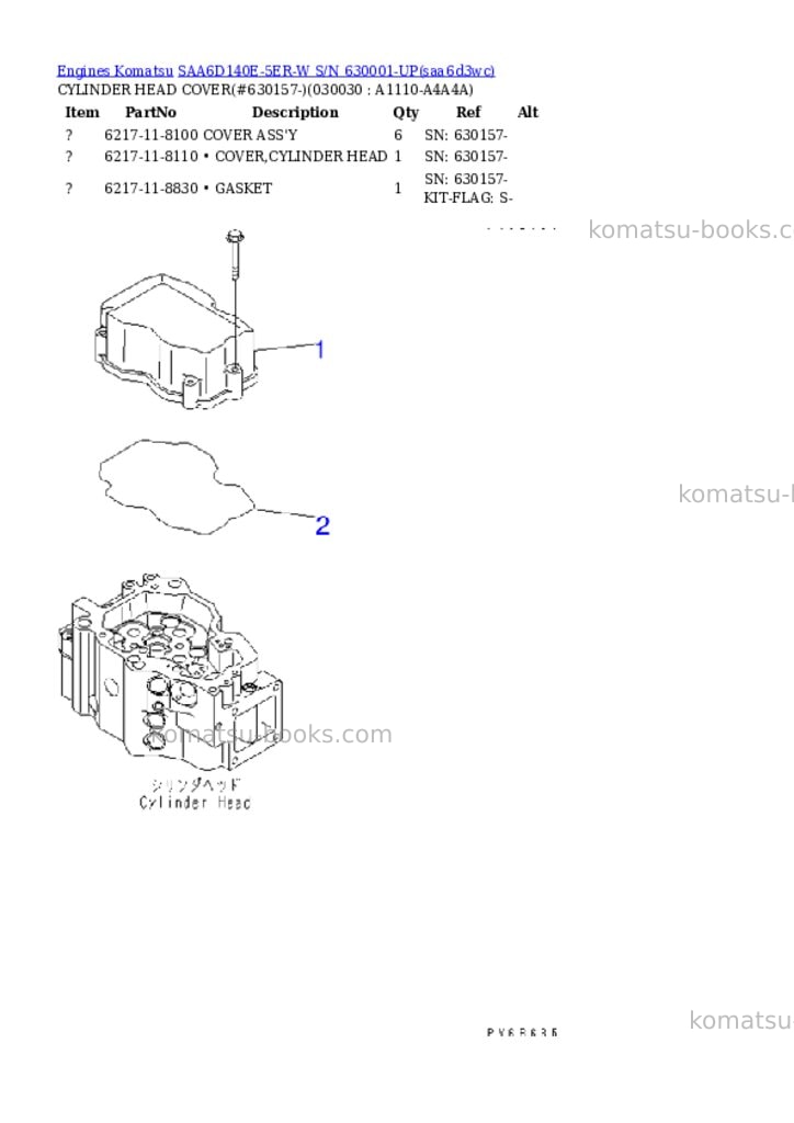 Komatsu saa6d140e-5er-w s/n 630001-up Parts catalog cover Page 2 Komatsu saa6d140e-5er-w s/n 630001-up Parts catalog cover Page 2