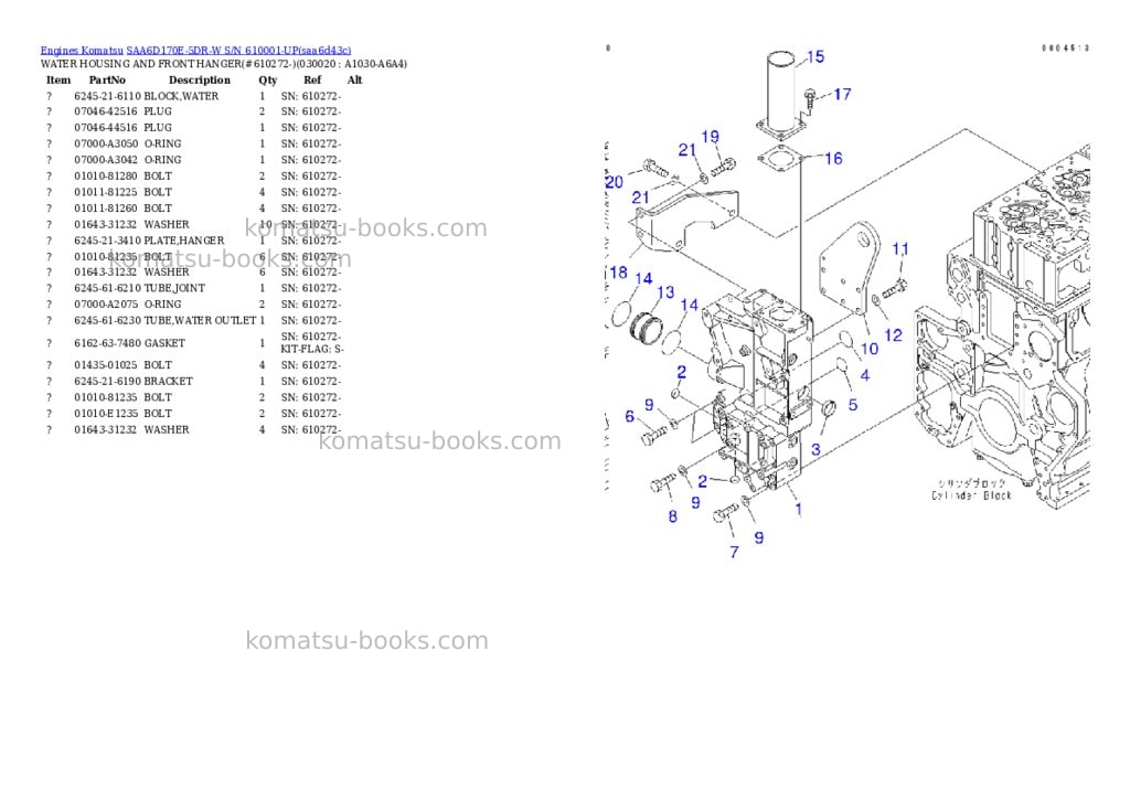 Komatsu saa6d170e-5dr-w s/n 610001-up Parts catalog cover Komatsu saa6d170e-5dr-w s/n 610001-up Parts catalog cover