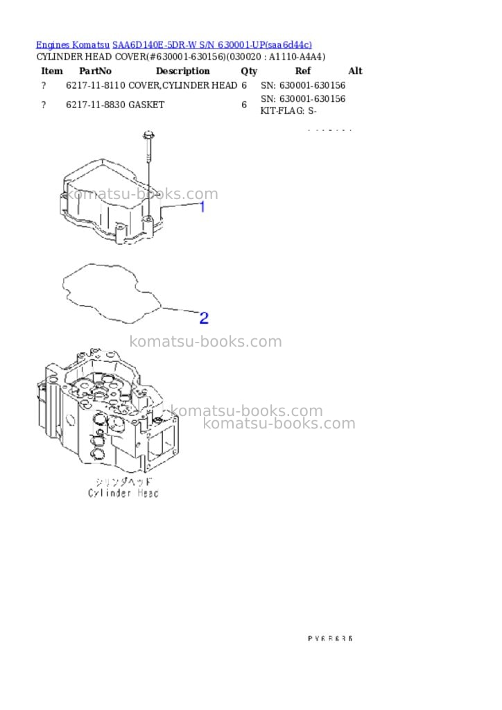 Komatsu saa6d140e-5dr-w s/n 630001-up Parts catalog cover Komatsu saa6d140e-5dr-w s/n 630001-up Parts catalog cover