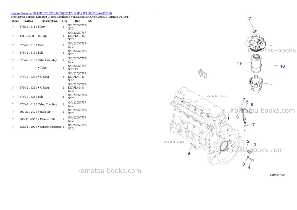 Komatsu saa6d107e-2c s/n 22057717-up for wa380-7 Parts catalog cover