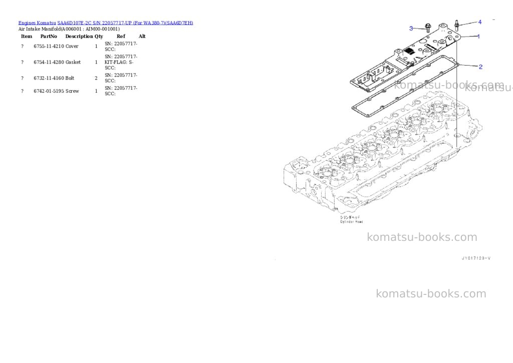 Komatsu saa6d107e-2c s/n 22057717-up for wa380-7 Parts catalog cover Page 5