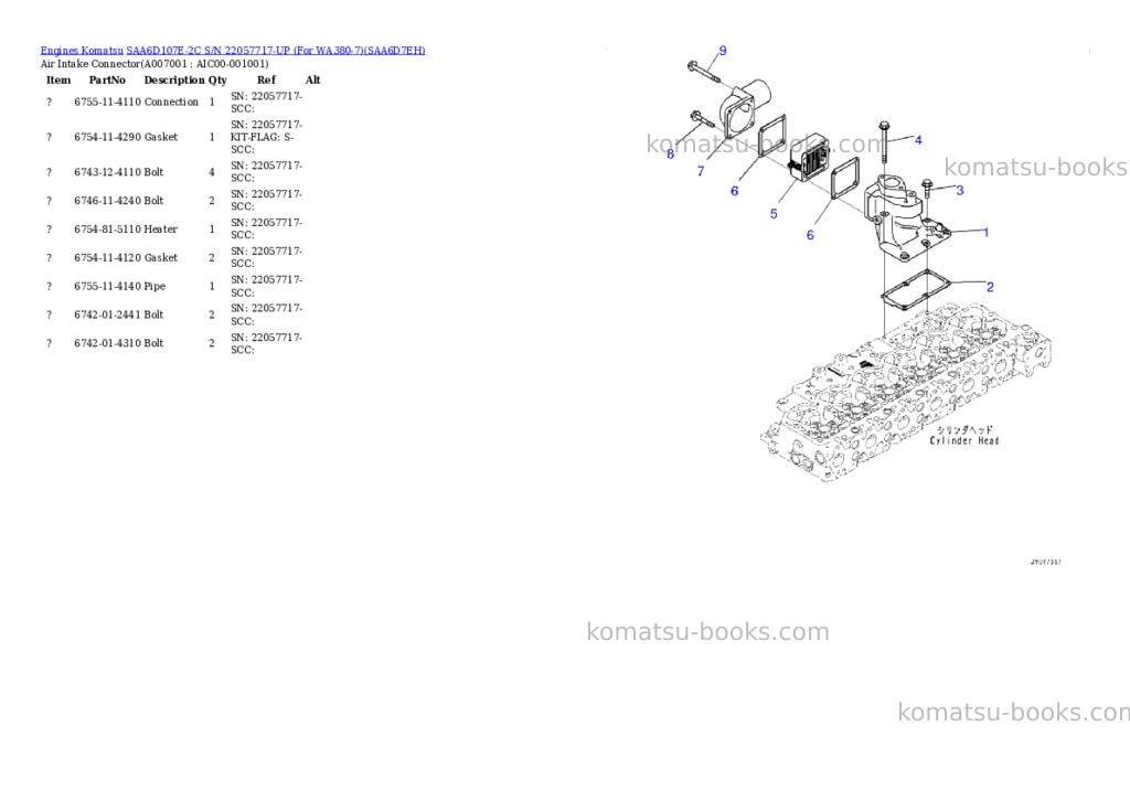 Komatsu saa6d107e-2c s/n 22057717-up for wa380-7 Parts catalog cover Page 6