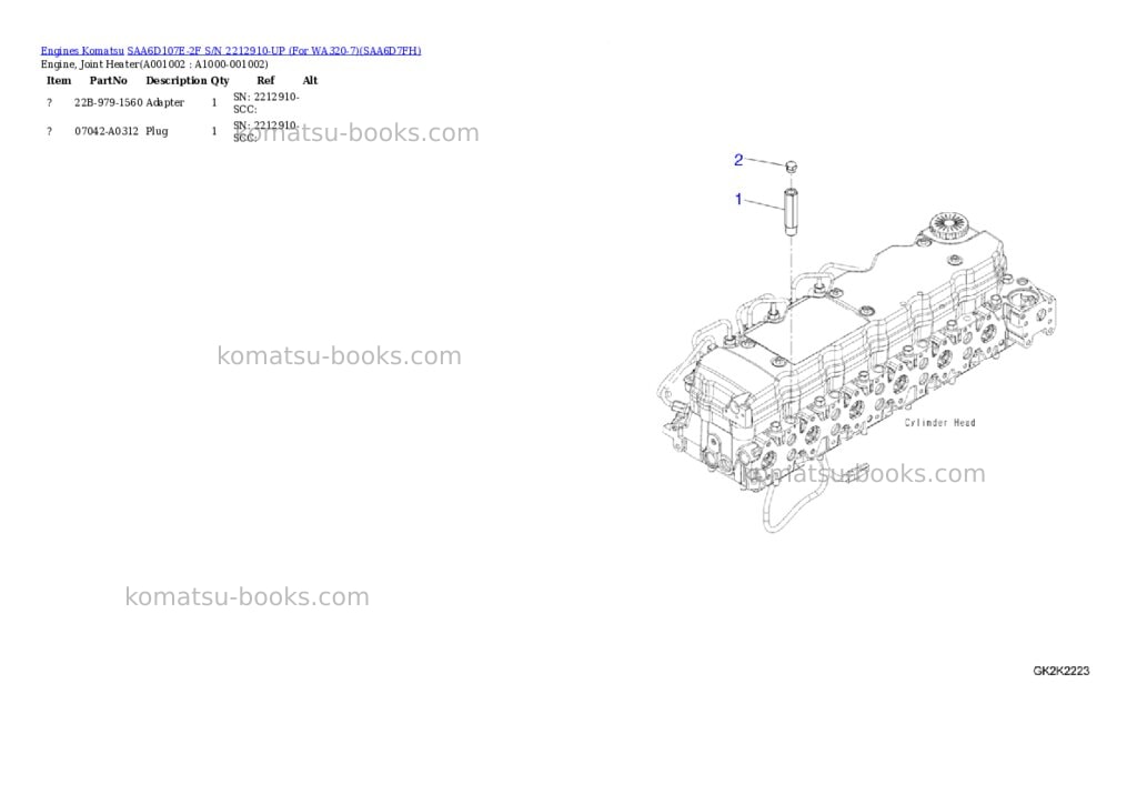 Komatsu saa6d107e-2f s/n 2212910-up for wa320-7 Parts catalog cover
