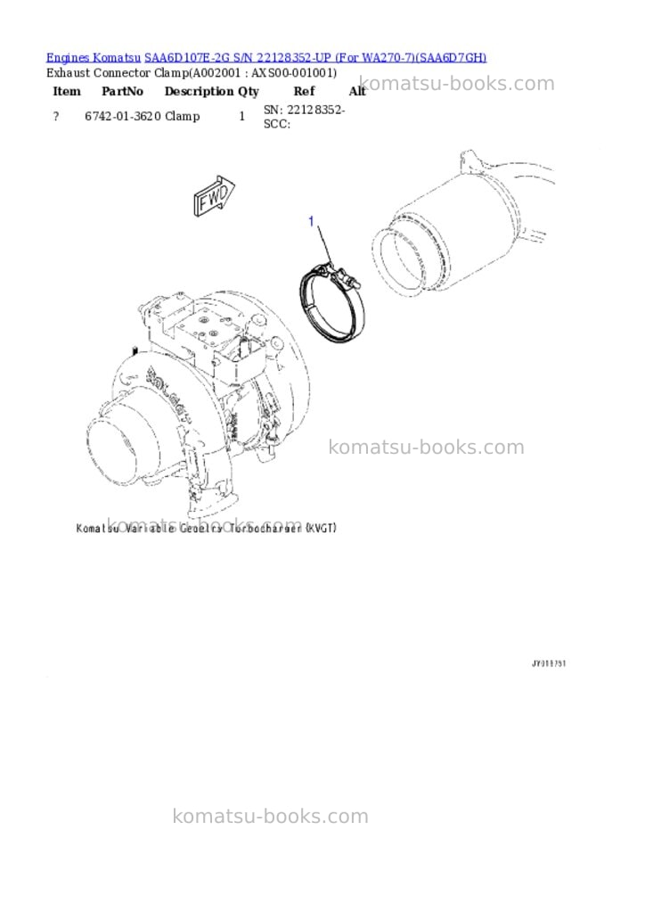 Komatsu saa6d107e-2g s/n 22128352-up for wa270-7 Parts catalog cover Page 2