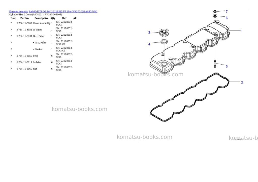 Komatsu saa6d107e-2g s/n 22128352-up for wa270-7 Parts catalog cover Page 4