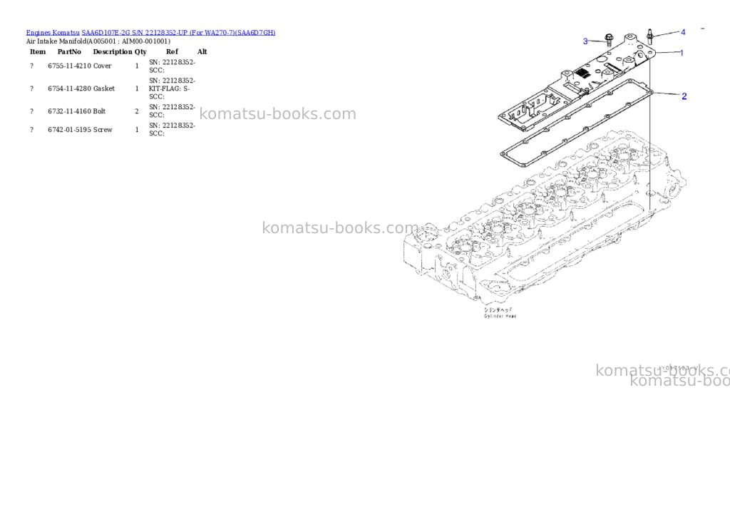 Komatsu saa6d107e-2g s/n 22128352-up for wa270-7 Parts catalog cover Page 5