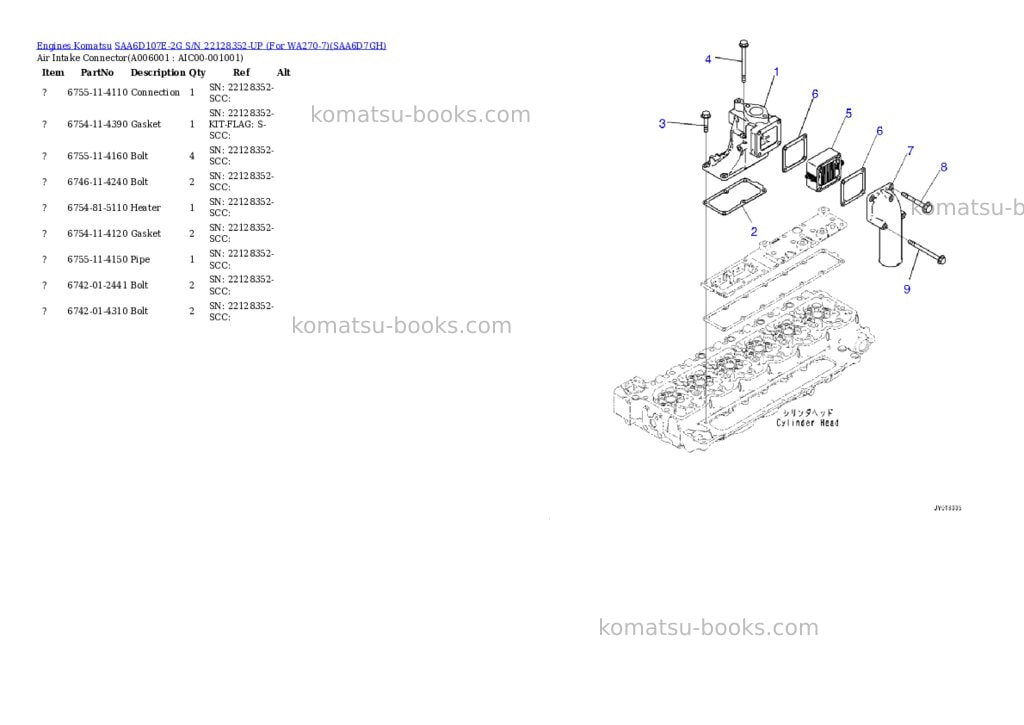 Komatsu saa6d107e-2g s/n 22128352-up for wa270-7 Parts catalog cover Page 6
