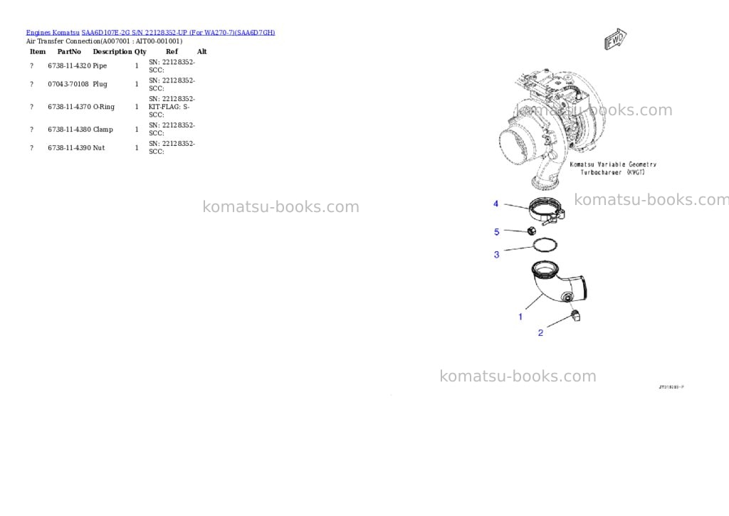 Komatsu saa6d107e-2g s/n 22128352-up for wa270-7 Parts catalog cover Page 7