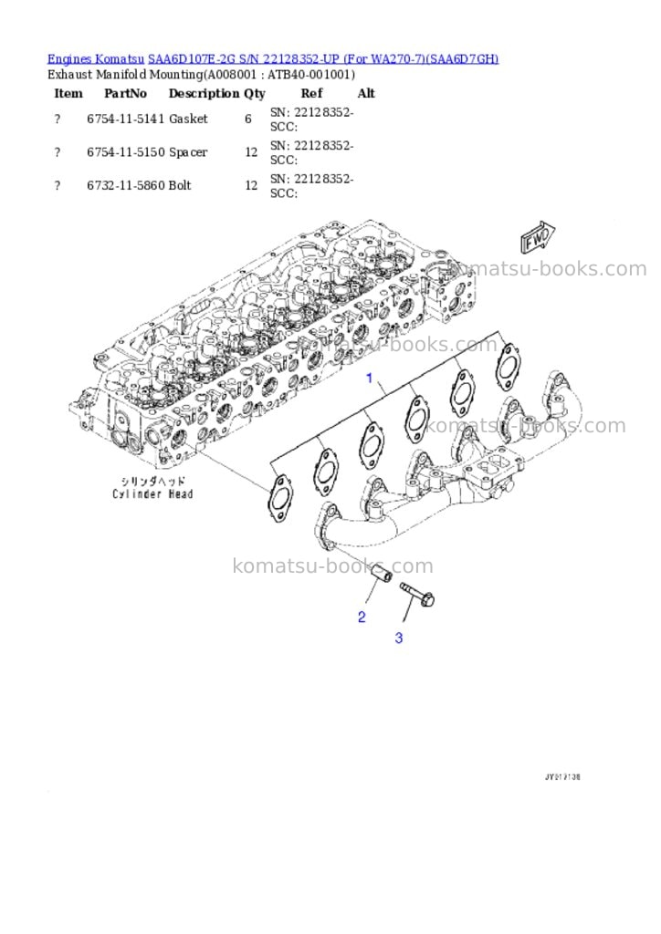 Komatsu saa6d107e-2g s/n 22128352-up for wa270-7 Parts catalog cover Page 8