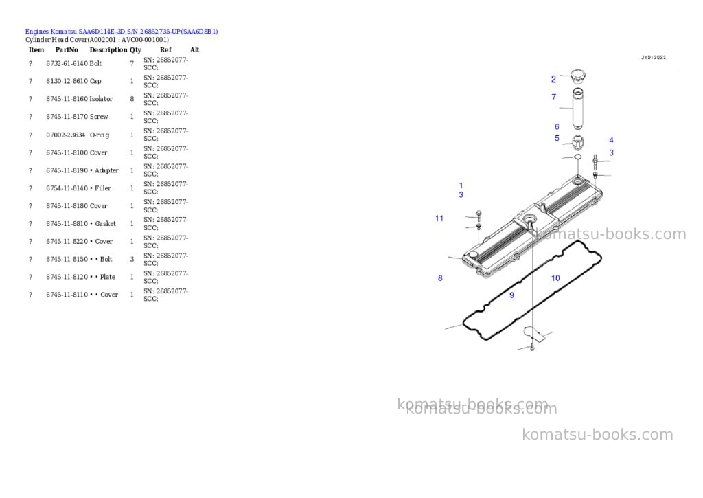 Komatsu saa6d114e-3d s/n 26852735-up Parts catalog cover Komatsu saa6d114e-3d s/n 26852735-up Parts catalog cover